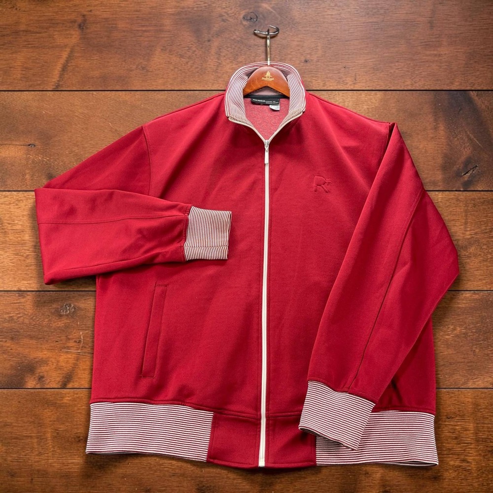 Vintage Y2K Rocawear Mens L Red Full Zip Track Jacket Striped Trim Streetwear